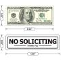 No Soliciting Sign - Self Adhesive Indoor/Outdoor Aluminum Sign - Medium Size 2'' x 7'' White with Black Letters for House Business - Easy Installation (2 Pack)