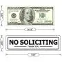 No Soliciting Sign - Self Adhesive Indoor/Outdoor Aluminum Sign - Medium Size 2'' x 7'' White with Black Letters for House Business - Easy Installation (2 Pack)