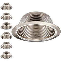 TORCHSTAR 6 Inch Recessed Can Light Trim with Satin Nickel Metal Step Baffle, Detachable Iron Ring Included, Fit Halo and Juno Remodel Recessed Housing, Pack of 6
