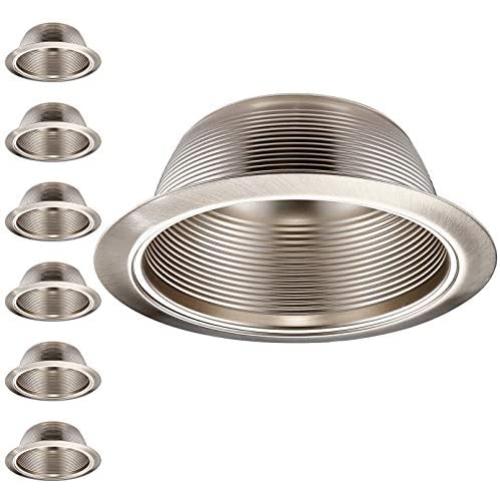 TORCHSTAR 6 Inch Recessed Can Light Trim with Satin Nickel Metal Step Baffle, Detachable Iron Ring Included, Fit Halo and Juno Remodel Recessed Housing, Pack of 6