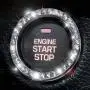 Bling Car Crystal Rhinestone Ring Emblem Sticker, Car Interior Decoration, Bling Car Accessories for Women, Push to Start Button, Key Ignition Starter & Knob Ring (Silver, 1 Row Rhinestones)