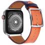 Surace Compatible with Apple Watch Band 38mm 40mm, Genuine Leather Watch Strap Stainless Steel Square Buckle Compatible for Apple Watch Series 4 Series 5 40mm,Indigo White Orange Band+Silver Buckle