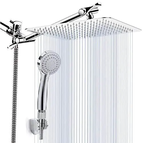 Kaqinu Shower Head , 8 High Pressure Rainfall Shower Head / Handheld Showerhead Combo with 11” Extension Arm, Anti-leak Shower Head with Holder/ Hose, Flow Regulator, Chrome Kaqinu Shower Head , 8 High Pressure Rainfall Shower Head / Handheld Showerhead Combo with 11” Extension Arm, Anti-leak Shower Head with Holder/ Hose, Flow Regulator, Chrome
