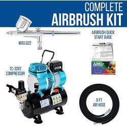 Master Airbrush Cool Runner II Dual Fan Air Storage Tank Compressor System Kit with a G22 Gravity Feed Airbrush Set with 0.3 mm Tip - Hose, Holder, How-to Guide - Hobby, Auto, Cake, Tattoo, Body Art