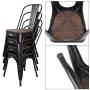 JUMMICO Metal Dining Chair Stackable Industrial Vintage Kitchen Chairs Indoor-Outdoor Bistro Cafe Side Chairs with Back and Wooden Seat Set of 4 (Black)