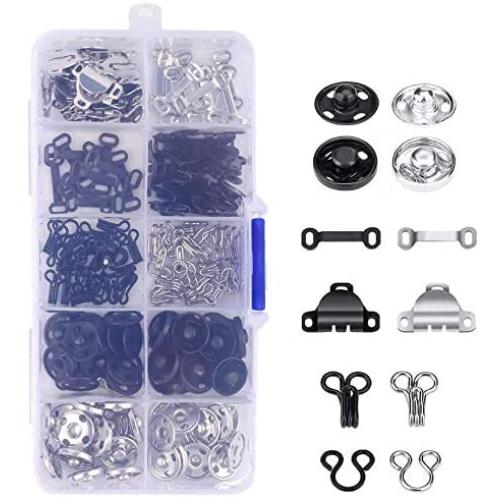 100 Pairs 3 Styles Skirt Hooks and Eyes Sewing Hook, Sewing Snaps Clothing Fixing Tools with Metal Snaps Buttons Fasteners Press Studs for Trousers Skirt Dress Bra Sewing DIY Crafting, 2 Colors