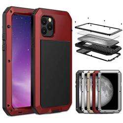 CarterLily iPhone 11 Pro Max Case, Full Body Shockproof Dustproof Waterproof Aluminum Alloy Metal Gorilla Glass Cover Case for Apple iPhone 11 Pro Max 6.5 inch (Red)