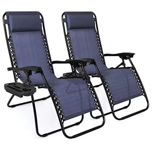 Best Choice Products Set of 2 Adjustable Steel Mesh Zero Gravity Lounge Chair Recliners w/Pillows and Cup Holder Trays, Blue Best Choice Products Set of 2 Adjustable Steel Mesh Zero Gravity Lounge Chair Recliners w/Pillows and Cup Holder Trays, Blue