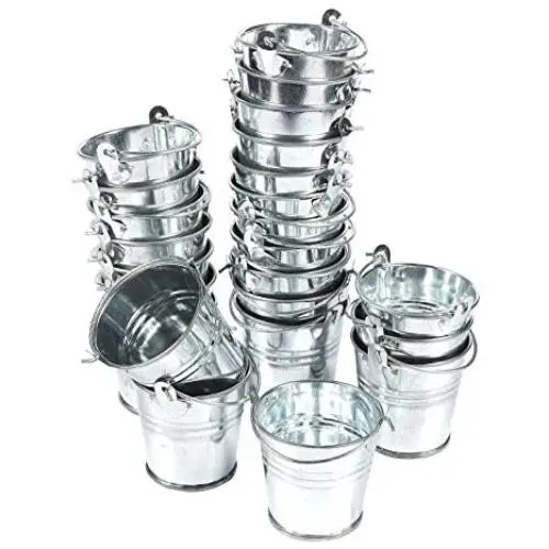 24-Pack Small Metal Buckets - 2-Inch Silver Mini Pails with Handles, for Party Favors, Candy, Votive Candles, Trinkets, Small Plants 24-Pack Small Metal Buckets - 2-Inch Silver Mini Pails with Handles, for Party Favors, Candy, Votive Candles, Trinkets, Small Plants