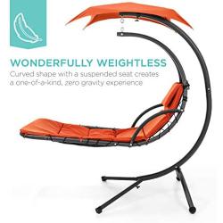 Best Choice Products Outdoor Hanging Curved Steel Chaise Lounge Chair Swing w/Built-in Pillow and Removable Canopy, Orange