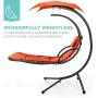 Best Choice Products Outdoor Hanging Curved Steel Chaise Lounge Chair Swing w/Built-in Pillow and Removable Canopy, Orange