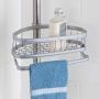 iDesign York Metal Wire Tension Rod Corner Shower Caddy, Adjustable 5-9 Pole and Baskets for Shampoo, Conditioner, Soap with Hooks for Razors, Towels, Silver