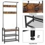 Homfa Coat Rack Shoes Bench, Hall Tree Entryway Shelf with Metal Frame, 3 in 1 Design Coat Stand Entryway Organizer, with Adjustable Feet and 9 Rounded Hooks, Wood Look Accent Furniture-Rustic Brown