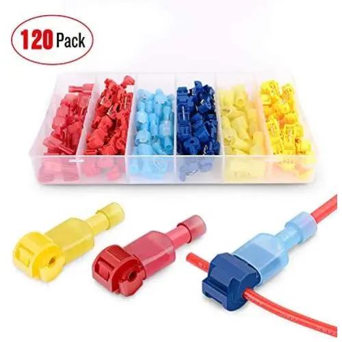 Nilight - 50004R 120 Pcs/60 Pairs Quick Splice Wire Terminals T-Tap Self-stripping with Nylon Fully Insulated Male Quick Disconnects Kit, 2 Years Warranty