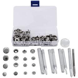 HEEPDD 40Sets Metal Snap Button Mixed Sizes DIY Fixing Set Durable Material Press Button Fastener with Setting Tool for Clothes Bags Wallet Packet(Silver)