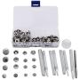 HEEPDD 40Sets Metal Snap Button Mixed Sizes DIY Fixing Set Durable Material Press Button Fastener with Setting Tool for Clothes Bags Wallet Packet(Silver)