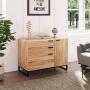WLIVE 3 Drawer Dresser, Wide Chest of Drawers with 1 Side Door, Wood Storage Cabinet with Sturdy Metal Frame for Bedroom and Living Room, Natural Oak