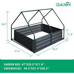 Quictent 49’’x37’’x36’’ Extra-Thick Galvanized Steel Raised Garden Bed Planter Kit Box with Greenhouse 2 Large Zipper Windows Dual Use, 20pcs T-Types Tags & 1 Pair of Gloves Included (Green)