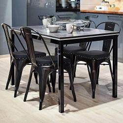 Yaheetech 4pcs Metal Dinning Chairs with PU Leather Seat High Back Soft Cushioned Industrial Classic Iron Chairs Chic Dining Bistro Cafe Coffee Chair 18 Inch Black