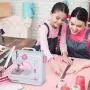 Sewing Machine Mini Portable Electric Portable Household Overlock 12 Built-in Stitches with Foot Pedal for Amateurs Beginners Embroidery Pink Safety
