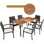 Tangkula 7PCS Patio Dining Set, Acacia Wood Wicker Dining Furniture Set with Sturdy Steel Frame & Umbrella Hole, Outdoor Dining Table Chair Set with Removable Cushions for Backyard, Garden, Poolside