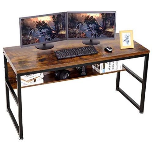 AIKA 55'' Computer Desk with Bookshelf/Metal Desk Study Table for Home Office (Industrial/Rustic Brown)