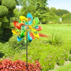 Sowsun Wind Spinner Outdoor, Colorful Flower 8-Blade Metal, Wheel Spinner, Dual Rotors Wind Sculpture for Yard Art or Garden Decoration