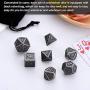 Polyhedral Metal Dices Set Zinc Alloy with Enamel Solid Metal for DND Game, Tabletop RPG, Dungeons and Dragons, Math Teaching, 7 Pieces Dice Set with Black Velvet Bag (New Silver Nickel)