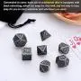 Polyhedral Metal Dices Set Zinc Alloy with Enamel Solid Metal for DND Game, Tabletop RPG, Dungeons and Dragons, Math Teaching, 7 Pieces Dice Set with Black Velvet Bag (New Silver Nickel)