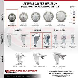 Polyurethane Swivel Threaded Stem Caster w/3'' x 1.25'' Gray Wheel and 1/2'' Stem - 250 lbs Capacity/Caster - Service Caster Brand