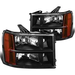 DNA Motoring HL-OH-GMCSIE07-BK-AM Black Amber Headlights Replacement For 07-13 Sierra