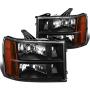 DNA Motoring HL-OH-GMCSIE07-BK-AM Black Amber Headlights Replacement For 07-13 Sierra