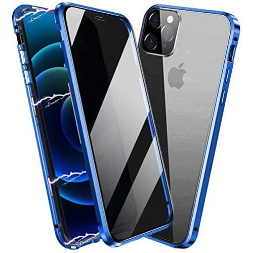 Techicon Privacy Magnetic Case Compatible with iPhone 12 Pro Max, Anti Peep Magnetic Adsorption Privacy Screen Protector Double Sided Tempered Glass Metal Bumper Frame Anti Peeping Anti-Spy Phone Case