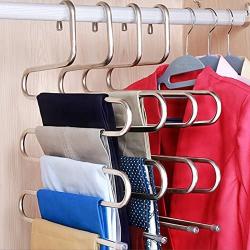 DOIOWN Pants Hangers S-Shape Stainless Steel Clothes Hangers Space Saving Hangers Closet Organizer for Pants Jeans Scarf(5 Layers,10Pcs)