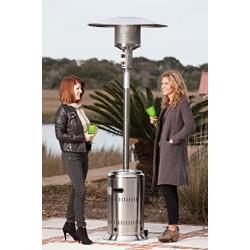 Fire Sense Stainless Steel Commercial Patio Heater with Wheels | Uses 20 Pound Propane Tank | 46,000 BTU Output | Electronic Ignition System | Weighted Base | Portable Outdoor Heat Lamp