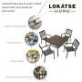 LOKATSE HOME 5 Piece Patio Dining Metal Outdoor Armrest Chairs and 37'' Larger Square Table Set Umbrella Hole 1.57'', Black