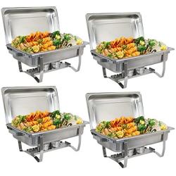 Rectangular Chafing Dish Full Size Chafer Dish Set 4 Pack of 8 Quart Stainless Steel Frame (4)