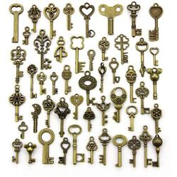 Pack of 50 Pieces Antique Bronze Vintage Petite Size Key Charms DIY Necklace Pendant for Handmade Jewelry Making-Petite Size