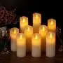 Vinkor Flameless Candles Led Candles Set of 9(H 4'' 5'' 6'' 7'' 8'' 9'' xD 2.2'') Ivory Real Wax Battery Operated Candles with Moving LED Flame & 10-Key Remote Control 2/4/6/8 Hours Timer