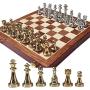 Chess Metal Set Folding Wooden Board and Storage and Classic Handmade Standard Parts Metal, Brown-30303CM