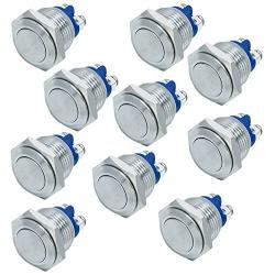 ESUPPORT Car 16mm Momentary Stainless Metal Push Button Switch Pack of 10