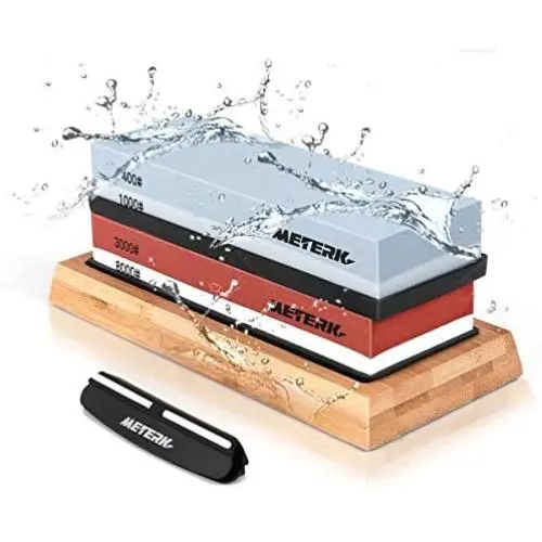Sharpening Stone Set, Meterk Whetstone 4 Side Grit 400/1000 3000/8000 Knife Sharpening Kit with Bamboo Base, Non-Slip Rubber Base and Angle Guide Sharpening Stone Set, Meterk Whetstone 4 Side Grit 400/1000 3000/8000 Knife Sharpening Kit with Bamboo Base, Non-Slip Rubber Base and Angle Guide