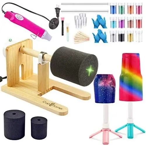 Cup Turner for Crafts Tumbler Cup Spinner Machine Kit, Wood Cuptisserie Turner DIY Glitter Epoxy Tumblers with Silent UL Motor Safety Switch 2 Foams (Wood & Hot Air Gun) Cup Turner for Crafts Tumbler Cup Spinner Machine Kit, Wood Cuptisserie Turner DIY Glitter Epoxy Tumblers with Silent UL Motor Safety Switch 2 Foams (Wood & Hot Air Gun)