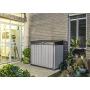 Keter Elite Store 4.6 x 2.7 Foot Resin Outdoor Storage Shed with Easy Lift Hinges, Perfect for Trash Cans, Yard Tools, and Pool Toys, ft, Grey & Black