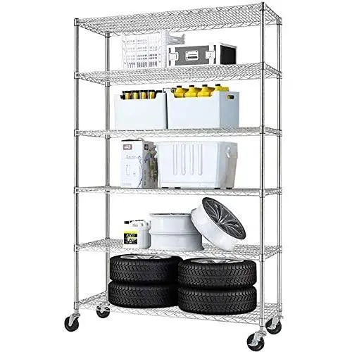 Meet Perfect 6-Shelf Shelving Storage Unit,Heavy Duty Metal Organizer Wire Rack w/Wheels,76 x 48x 18 Adjustable 4800 LBS NSF Shelves- Chrome Silver