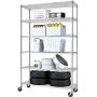 Meet Perfect 6-Shelf Shelving Storage Unit,Heavy Duty Metal Organizer Wire Rack w/Wheels,76 x 48x 18 Adjustable 4800 LBS NSF Shelves- Chrome Silver