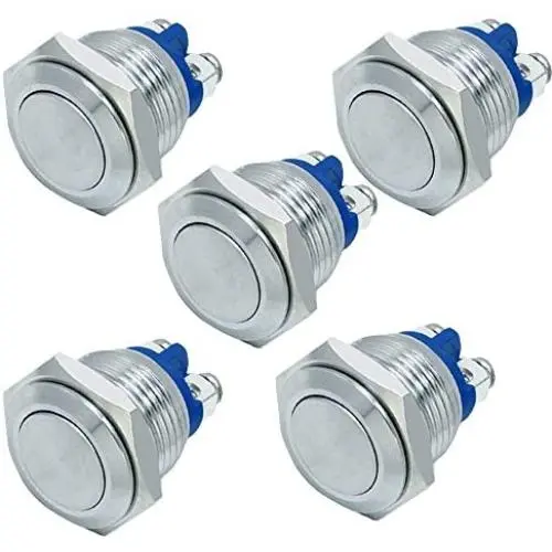 ESUPPORT Car 16mm Momentary Stainless Metal Push Button Switch Pack of 5 ESUPPORT Car 16mm Momentary Stainless Metal Push Button Switch Pack of 5