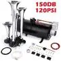 Schafter 150DB Air Horn Car Truck Train Chrome 4 Trumpet Train Air Horn 12V 150 PSI Compressor (Black) Schafter 150DB Air Horn Car Truck Train Chrome 4 Trumpet Train Air Horn 12V 150 PSI Compressor (Black)