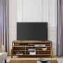 Wide Entertainment Center TV Media Stand by CAFFOZ Furniture Designs | with Two Doors and Storage Shelves | Sturdy | Easy Assembly | Brown Oak Wood Look Accent Furniture with Metal Frame