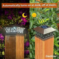 Siedinlar Solar Post Lights Outdoor Deck Fence Cap Light Solar Powered Metal White LED Lighting Waterproof for Patio Garden Decoration 4x4 5x5 Wooden Posts Brown (2 Pack)